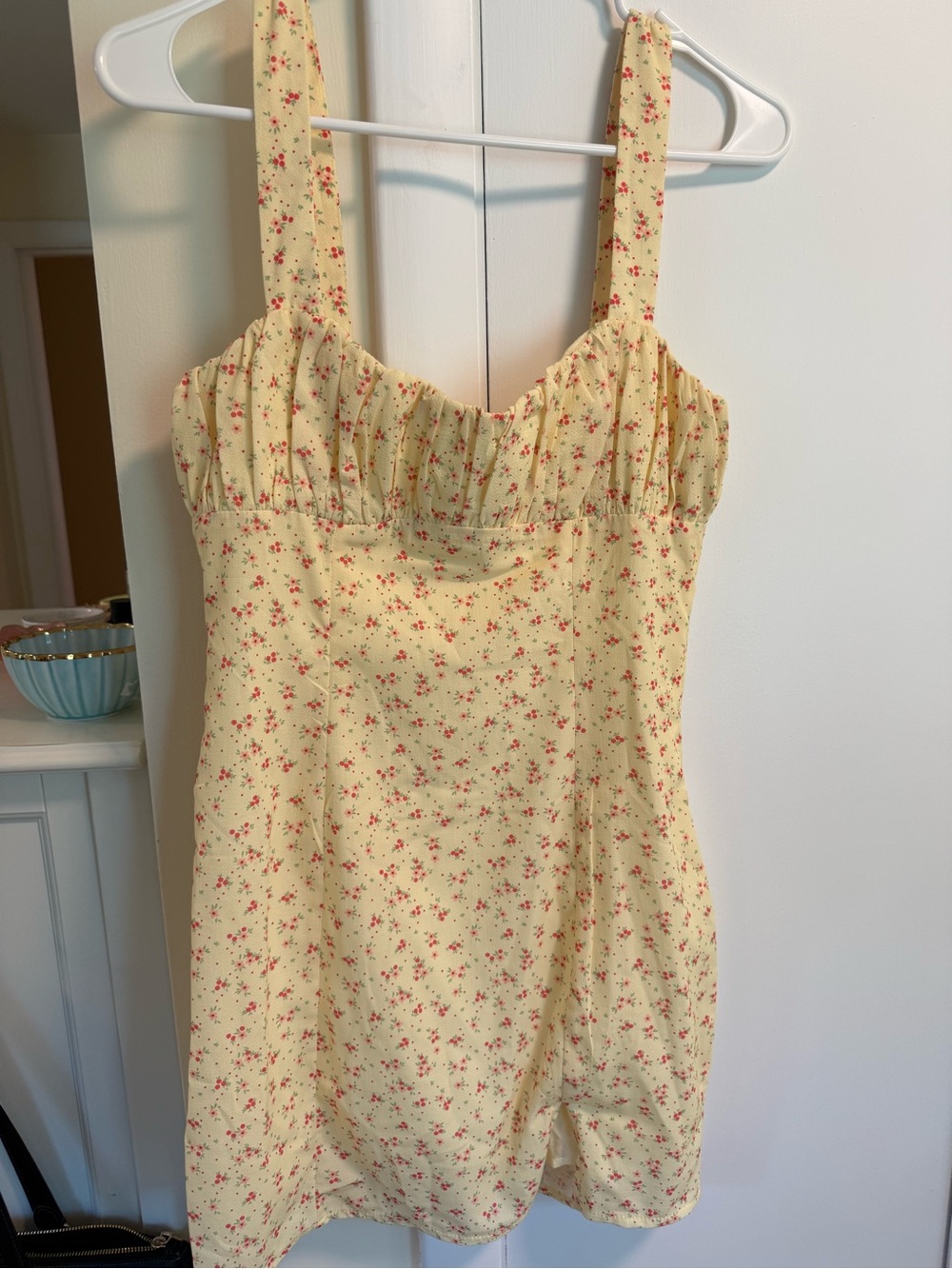 Princess Polly Pale Yellow Floral Mini Dress with Pink Print